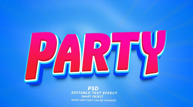 PSD partij 3d bewerkbaar teksteffect photoshop-stijl met achtergrond