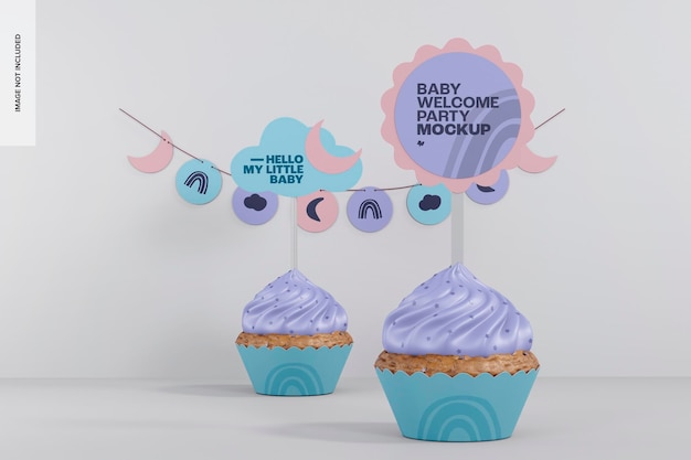 PSD partij cupcake topper mockup, perspectief