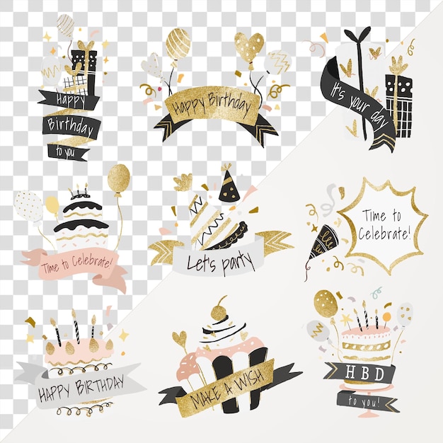 Partij sticker png schattige verjaardag illustraties set