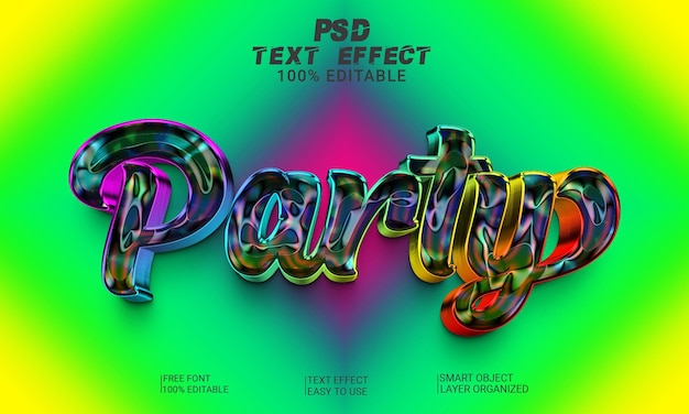 Party 3D bewerkbaar tekststijleffect Premium PSD-bestand met achtergrond