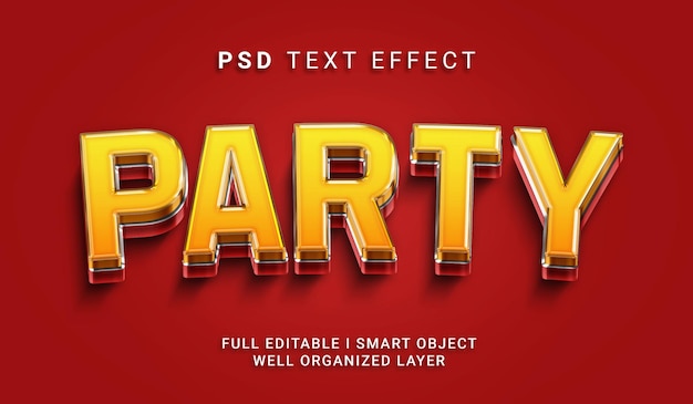 party 3d style psd text effect