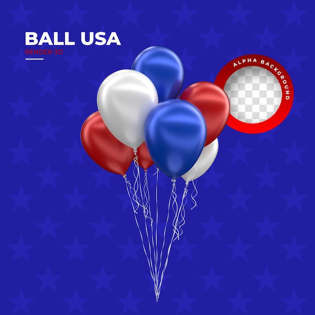 PSD party ball with colors and united states flag in 3d render