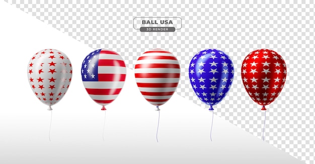 Party ball with colors and united states flag in 3d render