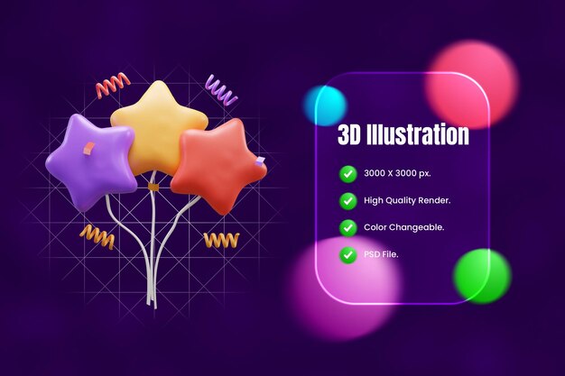 Party balloons 3d icon illustration or celebration party balloons 3d icon or birthday party balloon