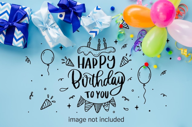 Party or birthday blue background holiday mockup greeting card with copy space