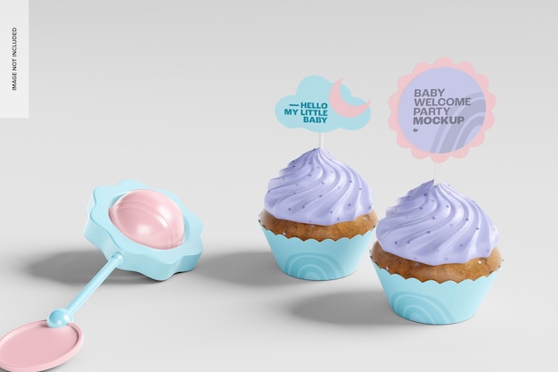 PSD party cupcake topper mockup, vista destra