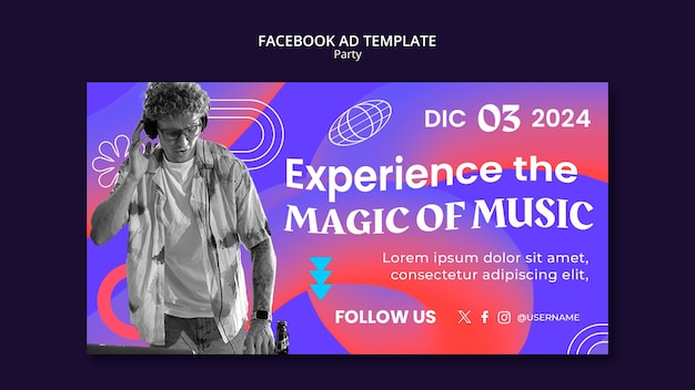 PSD modello facebook per l'intrattenimento delle feste