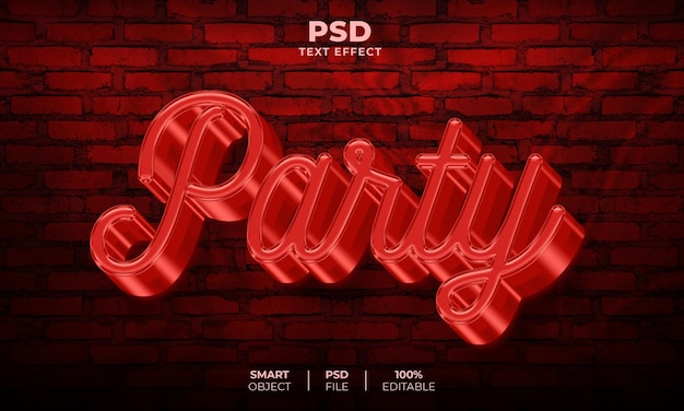 PSD effetto di testo modificabile party glow neon 3d