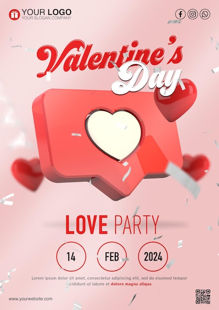 PSD party liefde poster voor valentijnsdag