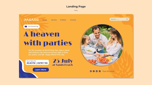 PSD party live streaming landing page template