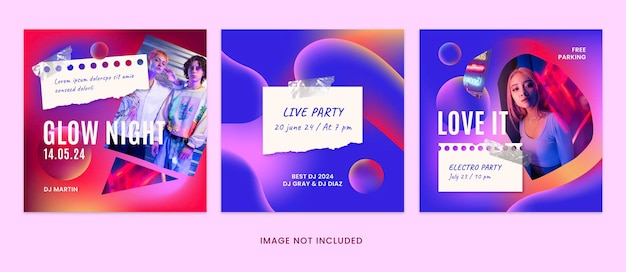 Party neon instagram post template vol2