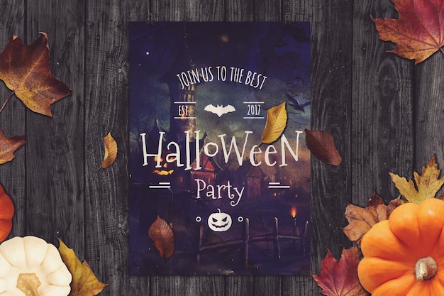 Party poster mockup met halloween design