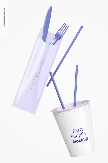 PSD party supplies mockup, floating