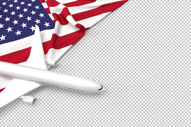 PSD passenger airplane and flag of usa