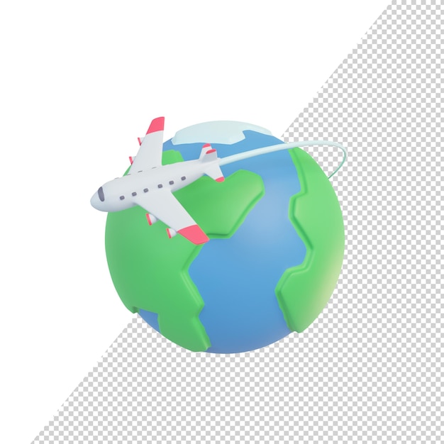 PSD passenger plane flying around the world holiday travel idea 3d rendering