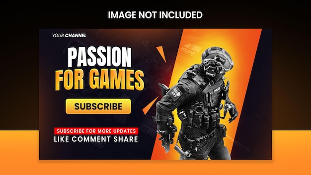 PSD passion for games action gaming thumbnail design template