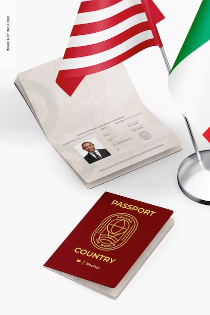 PSD passports mockup, with flag