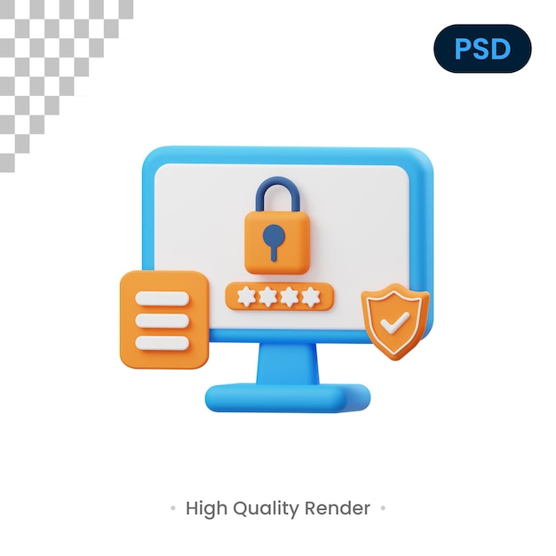 Password rendering 3d illustrazione psd premium