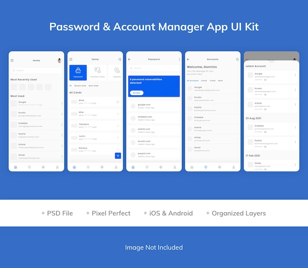 PSD password amp account manager app ui kit