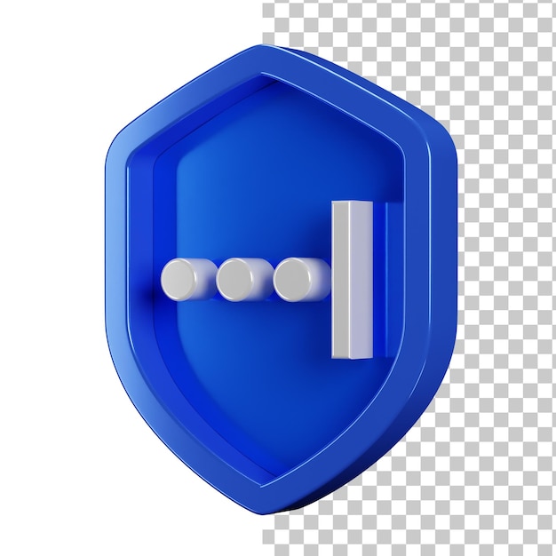 PSD badge con icona di password con disegno di scudo di sicurezza blu in 3d