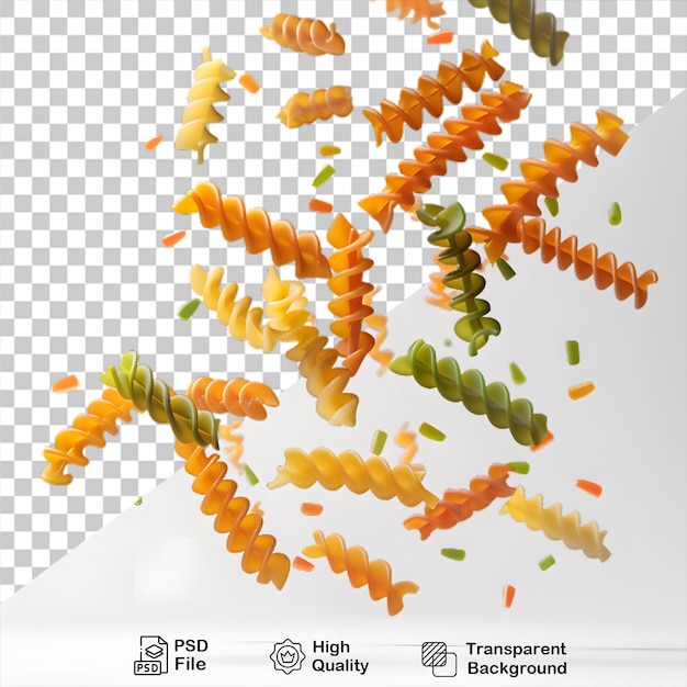 A pasta is shown with a picture of a green and orange pasta isolated on transparent background