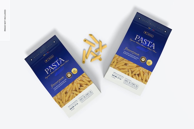 PSD mockup di sacchetti di carta per pasta, vista dall'alto