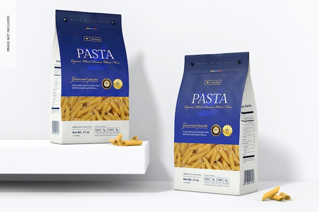 Mockup di sacchetti di carta per pasta, su e giù