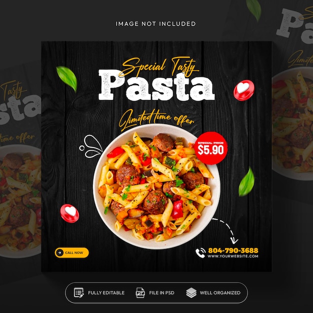 Pasta social media promotion and instagram banner post template design