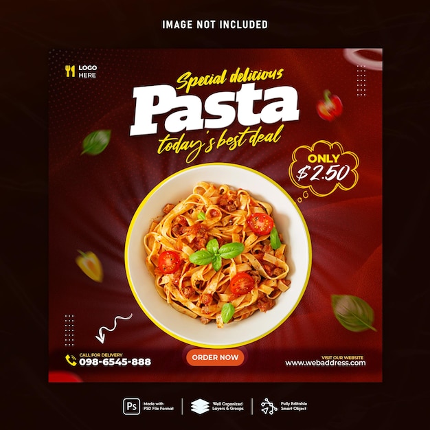 PSD pasta sociale media promotie en instagram banner post ontwerp sjabloon