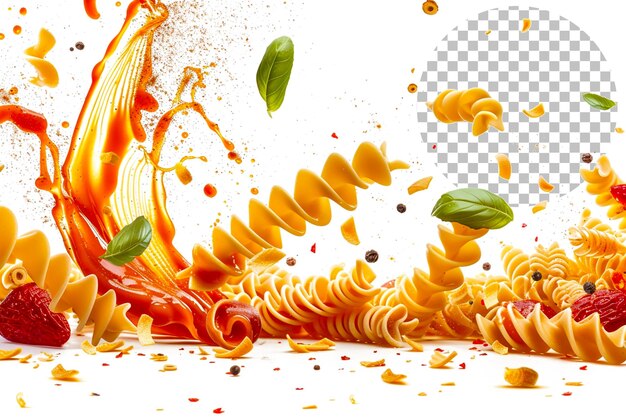 Pasta symphony a symphony of pasta varieties twirling on transparent background