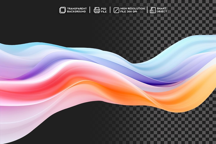 PSD pastel aurora abstract fluid wave with enchanting colors on transparent background