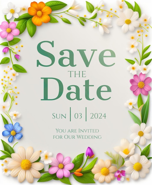 PSD pastel florals and gold accents wedding invitation frame design spring blossom elegance save the dat