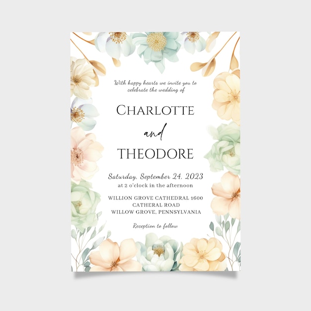 Pastel Flower Wedding Invitation Printable Digital Invitation Instant Download