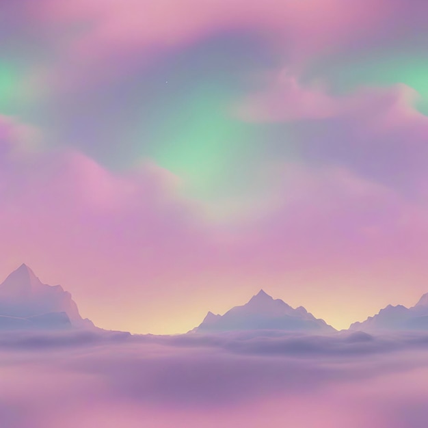 PSD Пастельное небо с пейзажем полярного сияния с плавным цветовым переходом