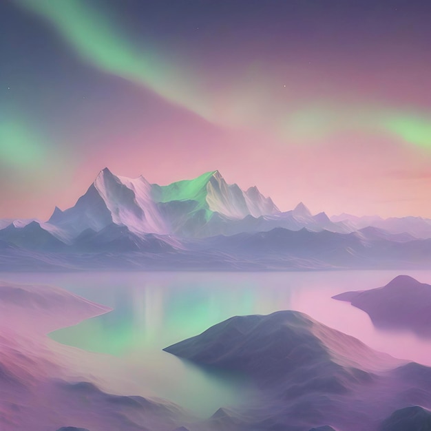 PSD pastel sky with aurora scenery with smooth color transition