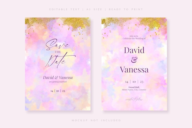 PSD pastel tie dye wedding invitation card template