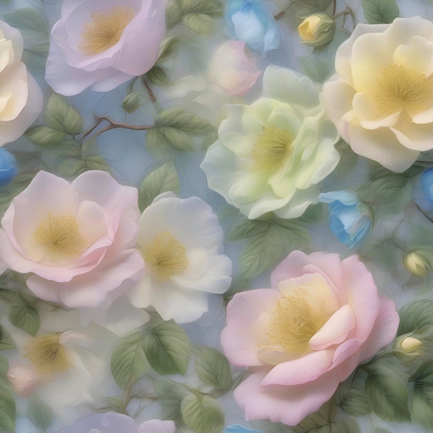 PSD pastel translucent wild roses illustration aigenerated