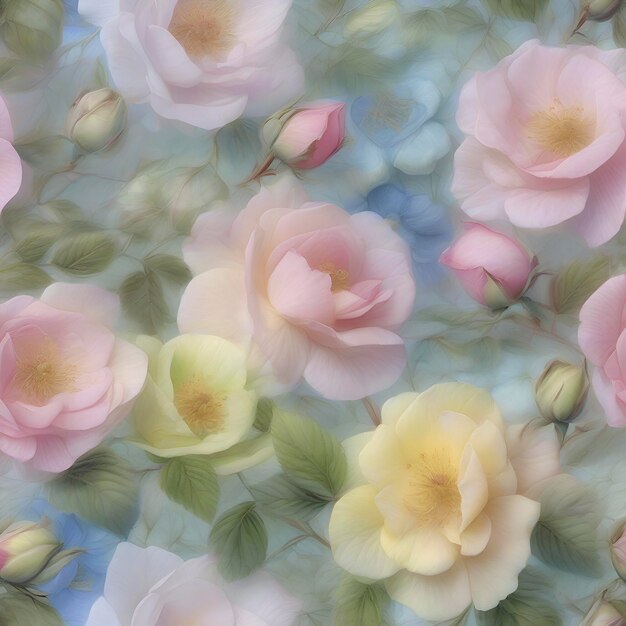 Pastel translucent wild roses illustration aigenerated