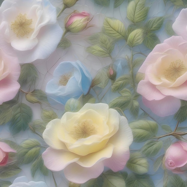 PSD pastel translucent wild roses illustration aigenerated