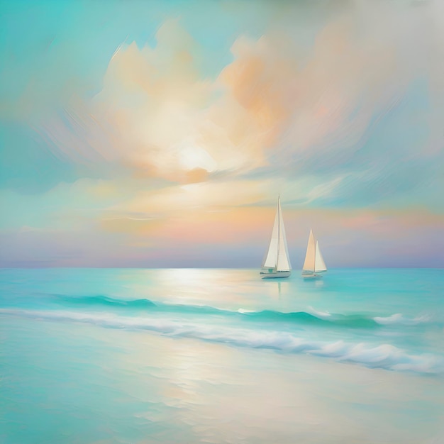 PSD pastel tropical beach in impressionist style