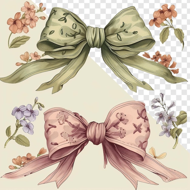 Pastel vintage bow set with foreshortening
