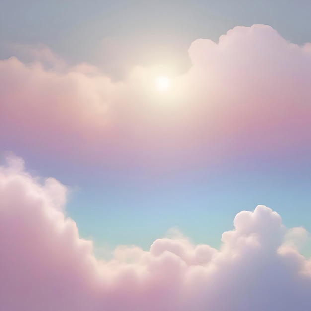 PSD pastelowe niebo, chmura i światło słoneczne, gradient koloru tła aigenerated