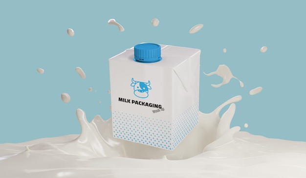 Pasteurized milk box 3d render mockup