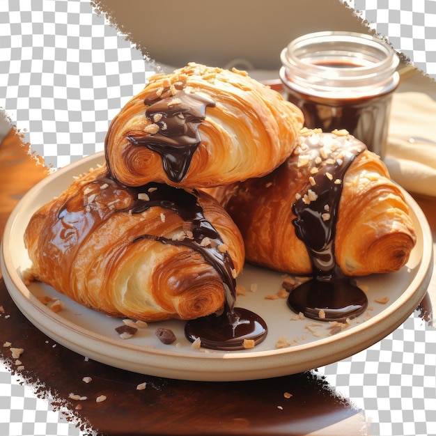 PSD a pastry factory in indonesia made croissants with melted chocolate and chocolate jam transparent background