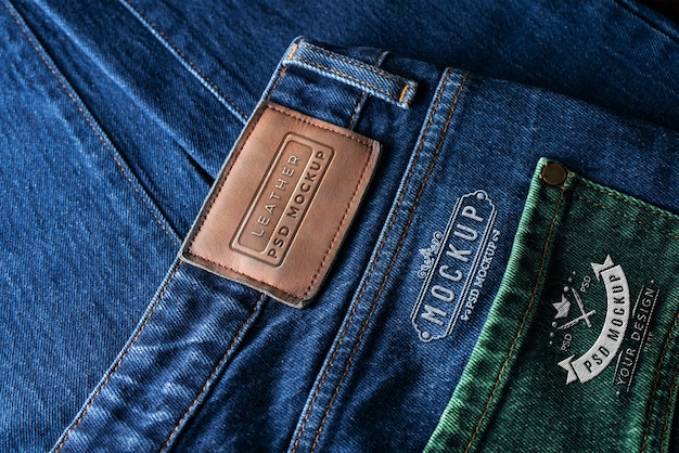 PSD mockup di toppa su tessuto denim