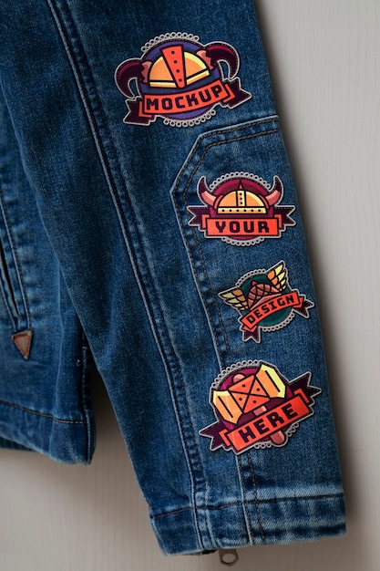 PSD patches mockup on denim jacket