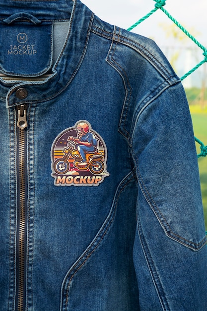 Patches mockup on denim jacket