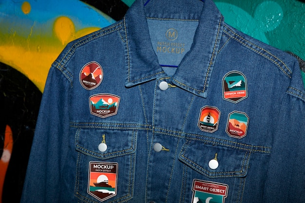 PSD patches mockup on denim jacket