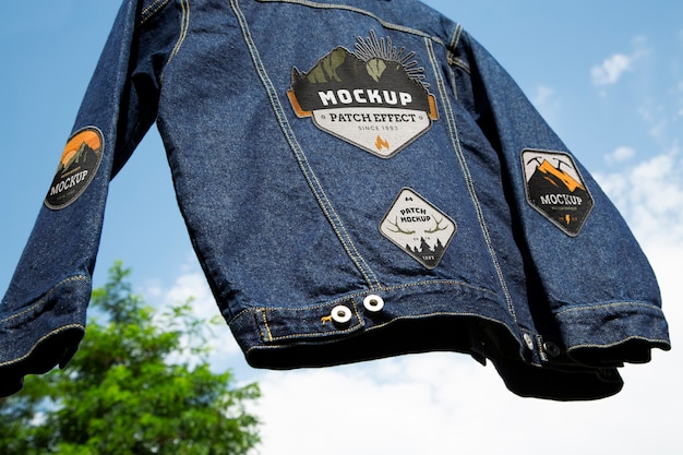 PSD patches mockup on denim jacket