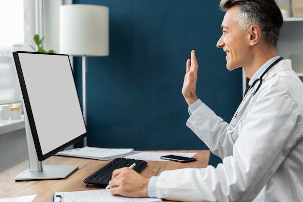 Patient having videocall with doctor